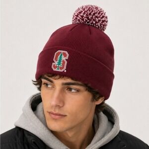 Stanford Cardinal Mens Zephyr Beanie Pom Cuffed Hat Cap